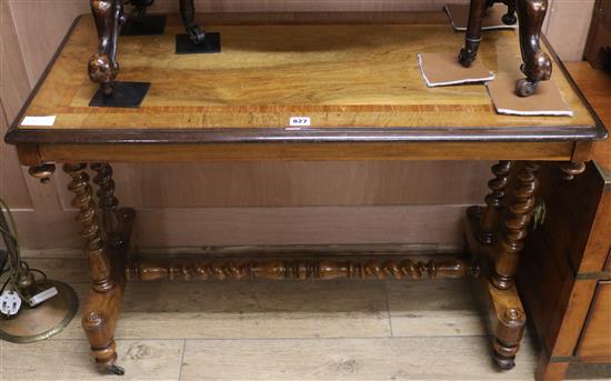 A Victorian banded walnut rectangular topped centre table, W.96cm